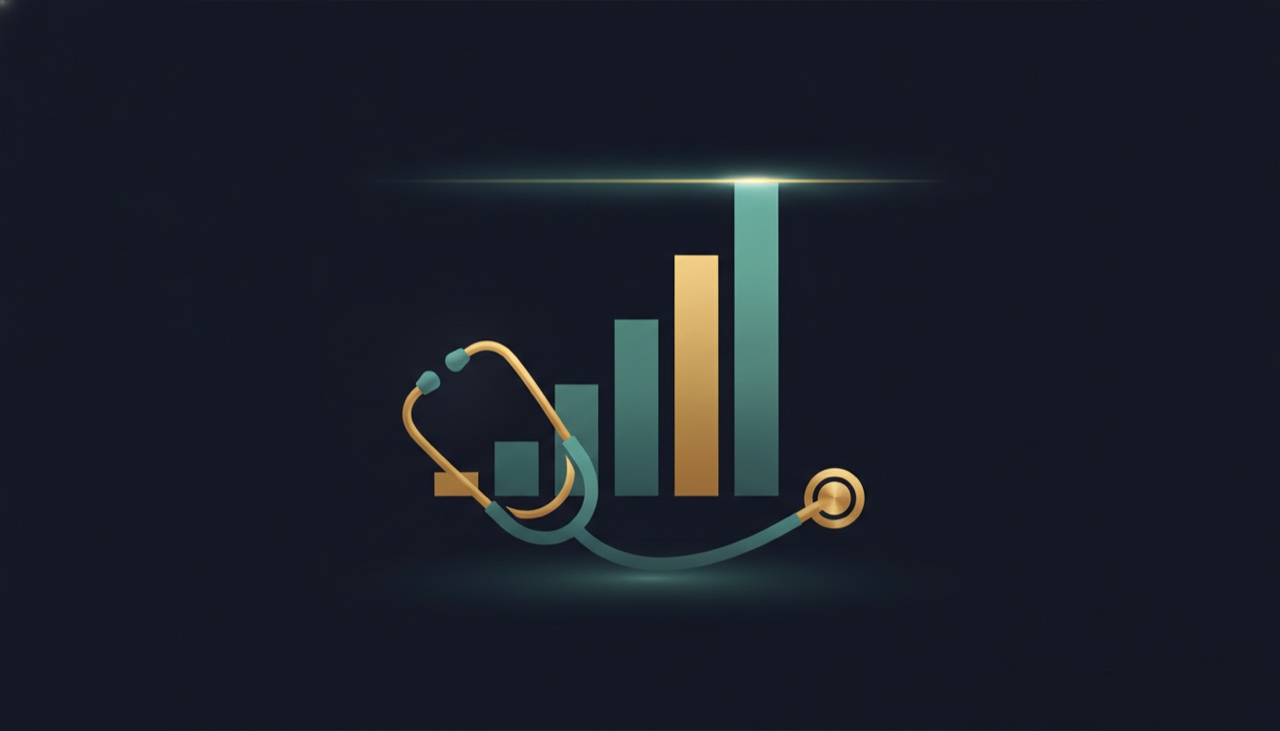 A stethoscope beside a bar chart whose tallest bars are cut off by a glowing horizontal line