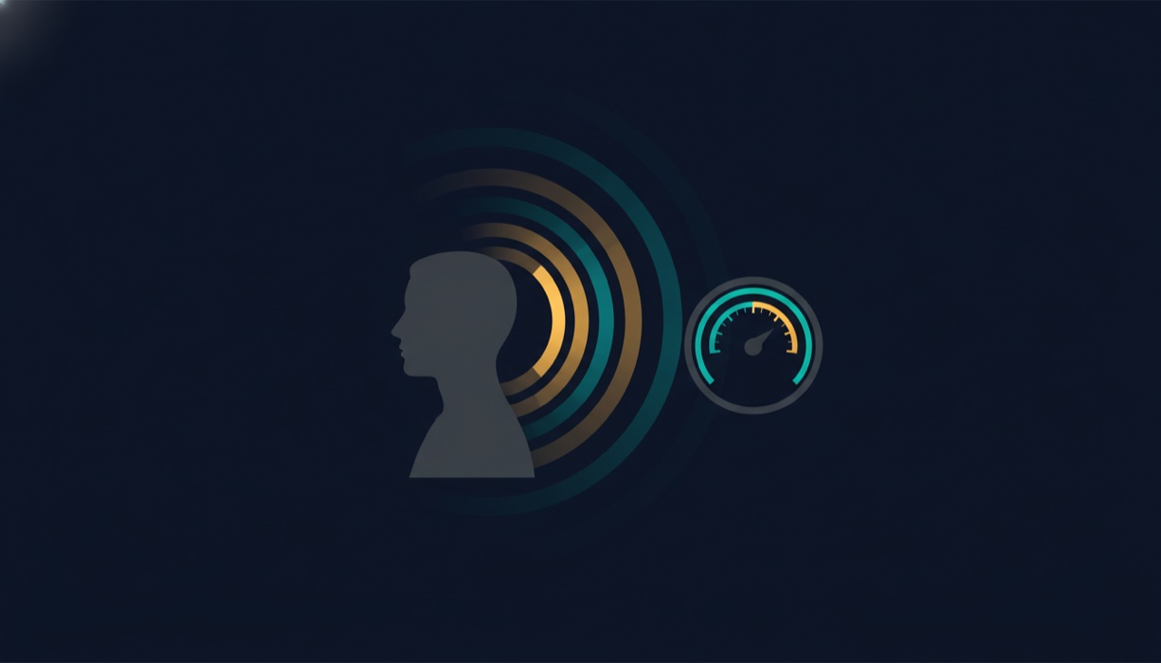 A stylized human silhouette with glowing rings radiating from the shoulder beside a multiplier dial