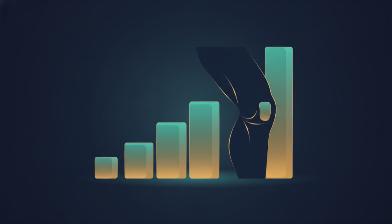 Four-stage illustration of knee injury severity, from a sprain to a total knee replacement