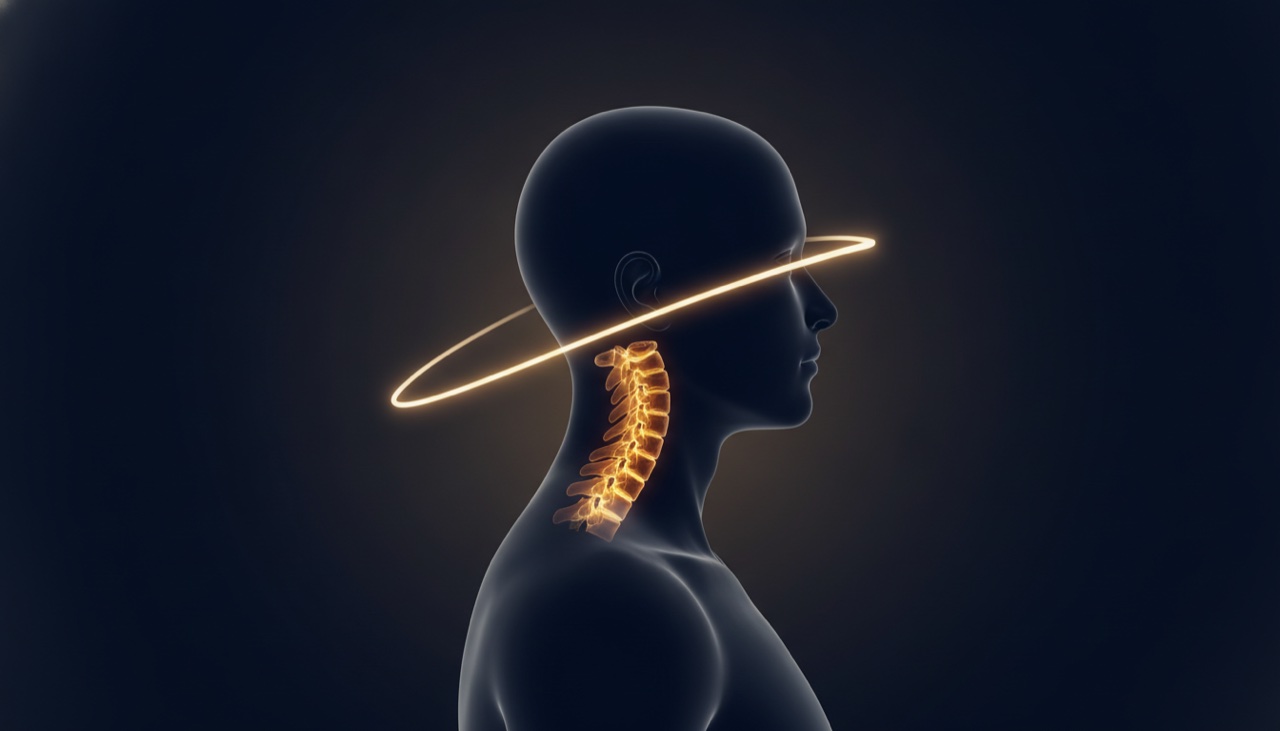 Illustration of the cervical spine and neck muscles strained by the rapid back-and-forth motion of a whiplash injury